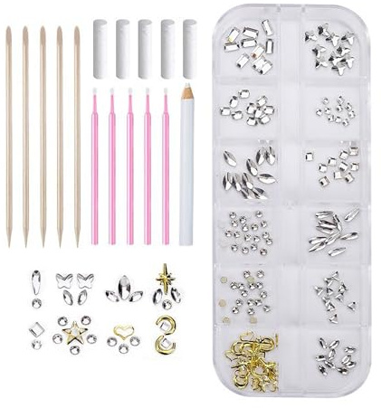 Générique Kit de pierres précieuses dentaires – Bijoux en pour dents DIY, paquet 13 x 5 x 1,2 cm | Comprend un stylo perforateur, des bâtons en bois, cotons-tiges, des strass, un accessoire dentaire