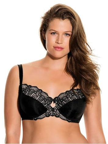 Dorina Reggiseno Donna Celine – con Ferretto, Non Imbottito, Coppe Preformate, Pizzo Floreale con Fiocco in Raso e Schiena in Power Mesh Supportivo, Nero
