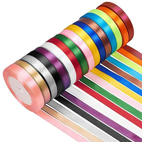 Gudotra 16 Couleurs Ruban Satin pour Mariage Anniversaire Noël Décoration Cadeau Bouquet de Fleur Bijoux Nœuds (6mm)