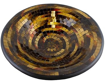 Kunsthandwerk Asien Glas-Mosaik-Schale mit hintermalten Glassteinen belegt - Dekoschale 37 cm, Farbe:rot/gold