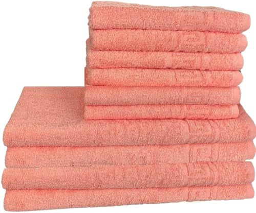 GMMH 10 TLG Set Handtücher Handtuch Set Duschtucher 100% Baumwolle 500g/m2 (Apricot)