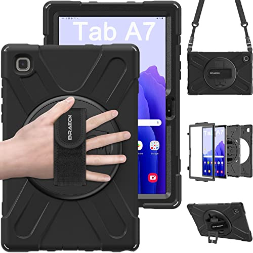 BRAECN für Samsung Galaxy Tab A7 Hülle 10,4 Zoll 2022/2020, Robuste Stoßfeste Tragbare Hülle mit 360° Drehbarer Ständer und Handgurt, Schultergurt für SM-T500/SM-T503/SM-T505/SM-T507, Schwarz