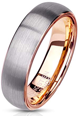 Paula & Fritz® Ring Damen Wolframcarbid polierte Oberfläche Gr. 49 (15,6) Rosegold/Silber 6-mm Breit Herren-Ring Damenring Partnerring Kuppelring