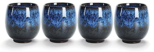 Lxuwbd Jianzhan Lot de 4 tasses à thé en céramique pour Kung Fu, tasse à café, Yerba Mate en céramique (bleu)