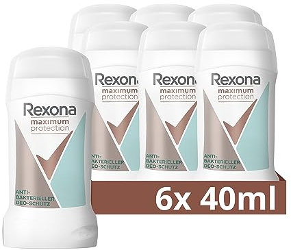 Rexona Maximum Protection Anti-Transpirant Deo Stick Antibakterieller Deo-Schutz gegen starkes Schwitzen und Körpergeruch ohne Alkohol 40 ml x 6 Stück