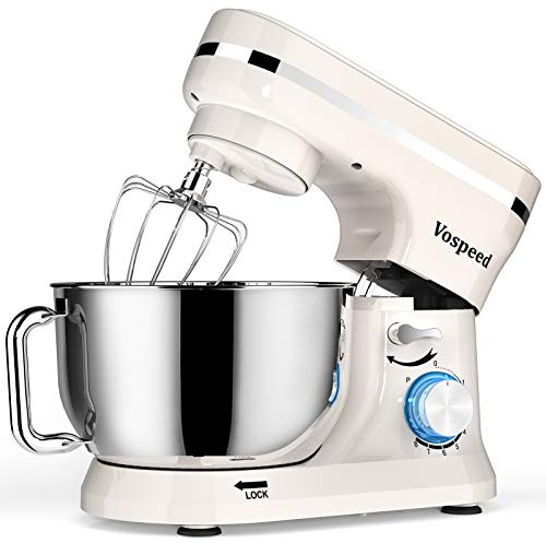 Vospeed Stand Mixer Dough Blender, 5 QT 1000W Food Mixer Electric Cake Mixer with Bowl, Beater, Hook, Whisk, Egg Separator & Silicone Spatula, Dishwasher Safe (Cream White)…