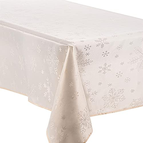 Celebright Christmas Tablecloth - Rectangular 52 x 90 inches (132 x 228 cm) - Ideal for 4-8 Dinner Place Settings - Blizzard Snowflake Embossed Design - Cream