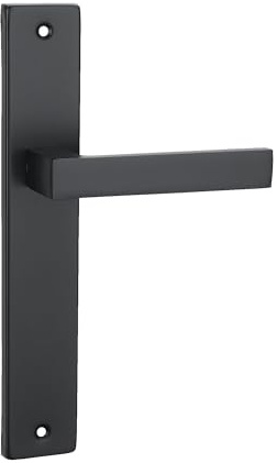 domino Türgriff Blind Drückergarnitur Langschildgarnitur Türklinke für Zimmertür, Bürotür, Kellertür & Innentür L-Form Türbeschläge aus Aluminium Schwarz Türdrückergarnitur QUBIK BLACK