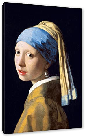 Pixxprint Johannes Vermeer - Mädchen mit dem Perlenohrring, Weiß, Größe: 80x60cm, Leinwandbild, fertig gespannt, Wandbild, Dekoration, Kunstdruck, kein Poster