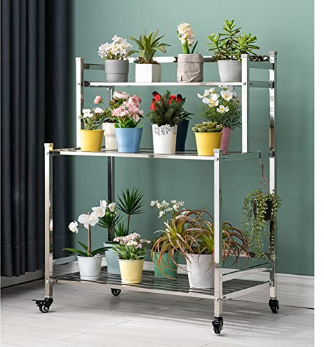 WYFZT 3-Tier Edelstahl Pflanzenständer Pflanzerregale Blumentopf Organizer Rack, Metallblume Blumentreppe Pflanzentreppe Blumenständer Blumenregal-Pflanzerregale (Size : 80x48x99cm)