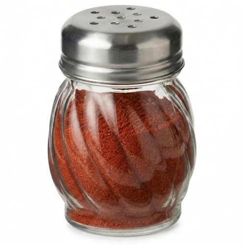 TOPKITCHEN 6 Ounce Glass Swirl Cheese Shaker, Crushed Red Pepper Shaker with Stainless Steel Holes Lid