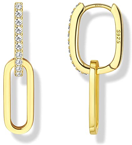 KRFY 925 silverfärgade creoler för kvinnor i 18K guld, små creoler i guldplätering, geometriska ovala droppörhängen, droppörhängen för kvinnor och flickor, Sterlingsilver zirkon, Kubisk zirkonia