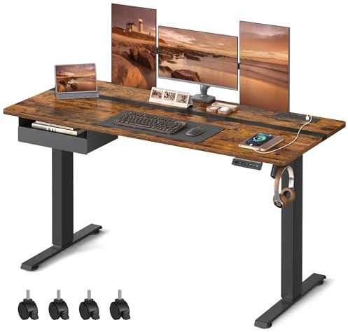 VASAGLE Height Adjustable Electric Standing Desk, 60 x 140 cm Desktop, Continuous Adjustment, Memory Function with 4 Heights, Rustic Brown and Black LSD114X11