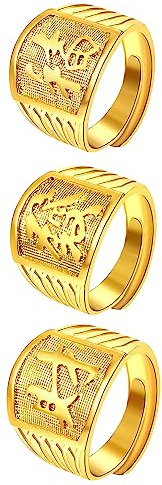 JewelryWe Schmuck 3pcs Herren-Ring Vergoldet Reich/Glück/Reichtum Band Siegelring Bandring einstellbare Größe