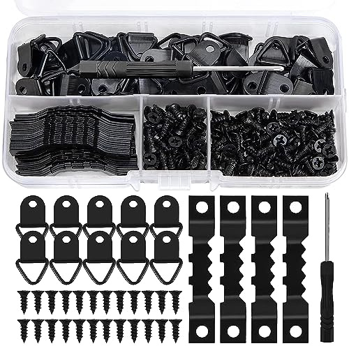 251 Stück Bildaufhänger Bilderrahmen Aufhänger Bilderhaken zum Nageln | mit Schrauben Set, Zackenaufhänger Metall Bild Aufhänger für Haus Büro Bild Befestigung Bilderaufhängung,Schwarz