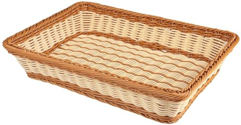 RT&BS Cesta de Mimbre para Pan Rectangular, Cesta de Mimbre para Fruta, Cestas Expositoras para Frutas y Verduras, Cestas Tejidas a Mano Reutilizables para Pan, Fruta, Verdura, Aperitivos (Bicolor, M)