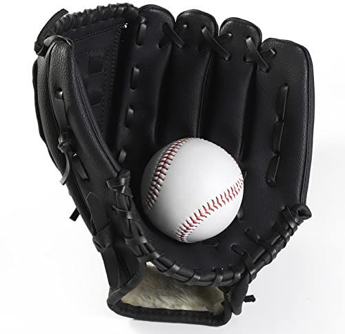 Baseball-Softball-Handschuhe, verdickte Infield-Pitcher-Baseball-Handschuhe, Softball-Handschuhe für Kinder, Jugendliche und Erwachsene, volle Baseball-Handschuhe (Farbe: Schwarz, Größe: 11,