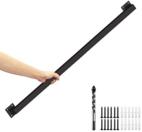 3FT Black Industrial Iron Hand Railing, Wall Support Handle for Indoor Stairs & Outdoor Decks, Non-Slip & Rust-Resistant