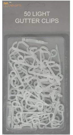 Gutter Hooks - Pack of 50 Clear Light Hooks, Ideal Gutter Clips for Outdoor Lights, Durable and Easy Install Gutter Clips Ideal For Hanging Outdoor Christmas Lights To Gutters and Garden Lighting