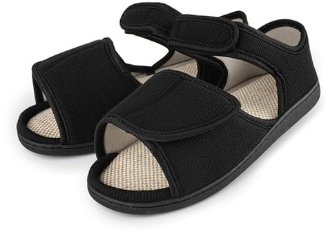 TIESTRA Diabetiker Sandalen Herren Weit Offene orthopädische Verstellbare Gesundheitsschuhe Memory Foam Sohle Ödeme Schuhe Herren, Schwarz UK9/EU43
