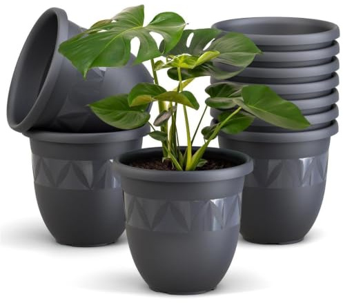 Plastard Übertopf 10er-Set Ø 18 cm Anthrazit, 2 Liter, Garten & Balkon | UV- und frostbeständiger Kunststoff. optionaler Drainageöffnung, Pflanzkübel für Innen- und Außenbereiche, Deko Blumentopf