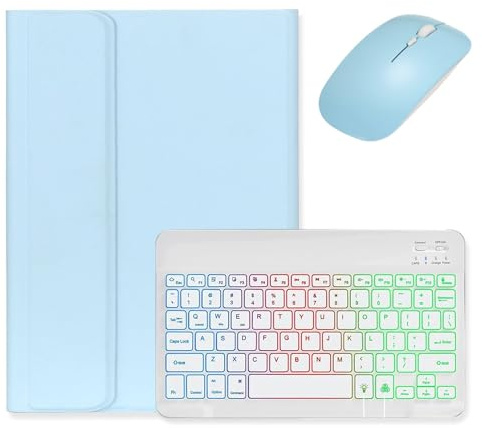 kaidisen Custodia con tastiera retroilluminata per iPad A16 11 2025/iPad 10a generazione 2022 11 custodia con mouse e tastiera retroilluminata staccabile, azzurro+bianco