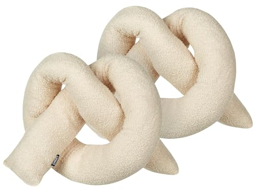 Beliani Knotenkissen 2er Set mit Füllung Teddy-Optik Webpelz beige Bretzel Gladiolus