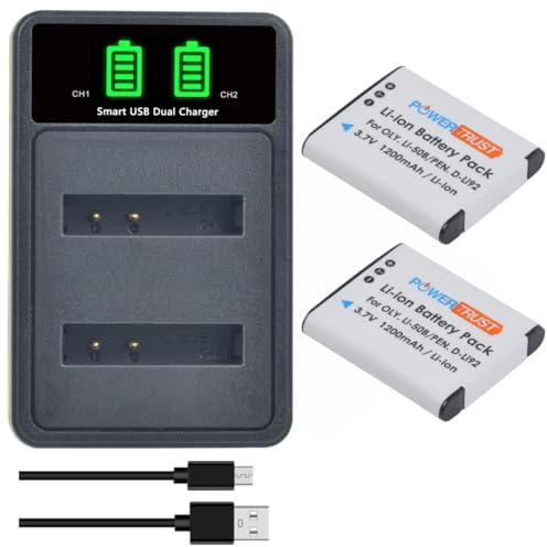 PowerTrust 2Pcs Li-50B D-Li92 Battery and Charger for Olympus SP-810UZ, SP-800UZ, SZ-10, SZ-11, SZ-30MR, SP-720UZ, for Pentax d li92