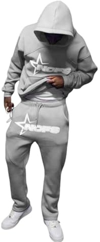 Agiyenna Herren Trainingsanzug Y2K Hip Hop Streetwear Hoodie mit Kapuzen und Lose Sporthosen Anzug Buchstaben Druck Jogginganzug 2-teilig Unisex Sportanzug