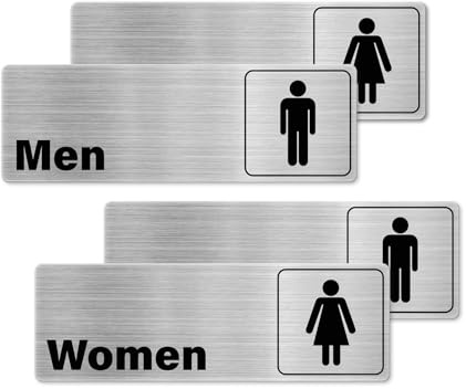 YIKIADA Lot de 2 panneaux de toilettes autocollants en aluminium pour salle de bain - 23 x 8 cm - Description homme et femme - Imperméable - Décoration de porte pour toilettes, bureaux, restaurants