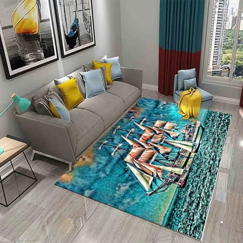 Ölgemälde Segelboot Sonnenuntergang Meereslandschaft 3D Gedruckter Teppich Rutschfester Teppich Für Wohnzimmer Schlafzimmer Bodenmatte Outdoor-Teppich Geburtstagsgeschenk 80 X 160 Cm - Leicht -0G4U7W0