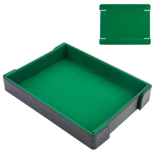 Buweeo PU Leather Dice Tray Magnetic Folding Dice Rolling Mat with Green Felt Lining for Dice Games Portable Tabletop Board Games Tray