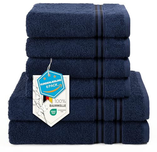 Hammetex Handtuch Set 6 teilig, 2 Badetücher 70x140 + 4 Handtücher 50x100 | 100% Baumwolle Frottee, OEKO-TEX zertifiziert, weich & saugstark, mit Aufhänger, Duschtuch & Handtuch für Badezimmer