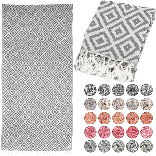 Lukkum® Oeko-TEX® - Telo mare per sauna, asciugamano da hammam, grande cotone, motivo leopardato, motivo leopardato, telo da yoga, coperta sportiva, sarong (grigio mokey, geometrico, 185 x 90 cm)