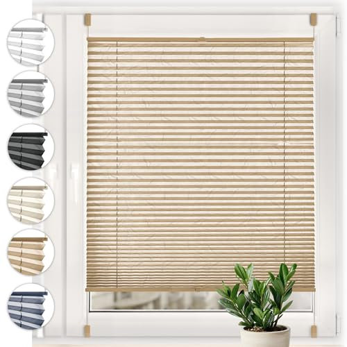 Sonello Plissee Crush Klemmfix ohne Bohren 45cm x 200cm Cappuccino Faltrollo Plisseerollo Jalousie für Tür & Fenster Blickdicht Sichtschutz Sonnenschutz Fertifplissee Rollo