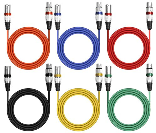 Cavo XLR Bilanciato 6 Pack - 3 Pin Maschio a Femmina DMX Per Luci, Registratore Da Studio, Microfono, Altoparlanti, Illuminazione Scenica (2M)
