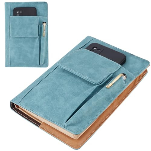 craspire Couverture de Livre Bleue en Cuir PU A5 Housse de Livre Imperméable et Réutilisable pour Livres de Poche Enveloppes de Cahier avec Poches pour Stylos pour Les Amoureux des Livres Cadeaux