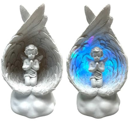 eberin · Zarte Engel in Einer Feder – Leuchtende Schutzengel für liebevolles Gedenken · Grabengel · Engelsfiguren als Grabschmuck für den Friedhof (betend)