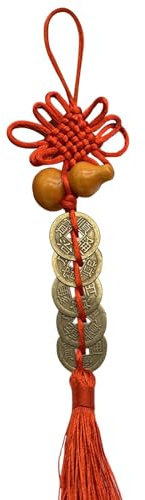 shpuuyy Ciondolo per porta Feng Shui, decorazione a forma di zucca da appendere, ciondolo a forma di nodo cinese, ciondolo con cinque soldi imperatori per, ornamento da parete e porta