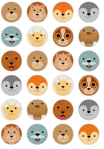 24 x Animal Faces Heads Edible Wafer/Rice Paper Cupcake Toppers Cake Decorations Jungle Safari Animals Kids Birthdays