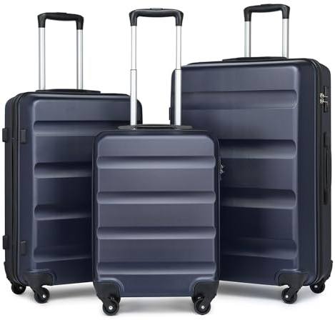 KONO 3-teilig Kofferset Gepäckset Koffer Trolley Set aus Hartschale Reisekoffer mit 4 Rollen und TSA Schloss Hartschalenkoffer Rollkoffer Set (Dunkelblau)