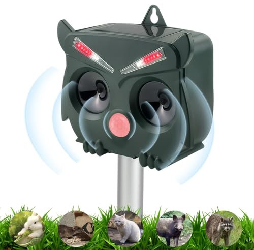 Cat Repellent for Gardens,Fox Deterrents for Gardens,Ultrasonic Solar Outdoor Animal Scarers,Cat Deterrents with Ground Stake and Led Flashing Light Waterproof, for Yard Squirrels Cats, Foxes, Rats
