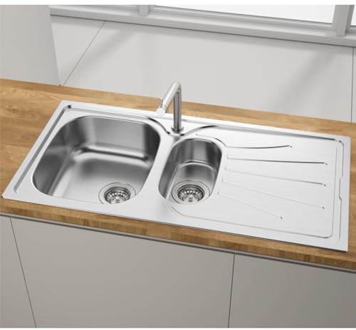 Liquida EUL15SS 1.5 Bowl Reversible Stainless Steel Kitchen Sink with Waste
