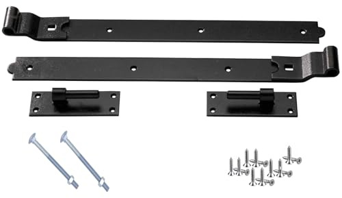 Epsom Door Handles 36 Cranked Hook and Band Hinges Black Japanned or Galvanised Heavy Duty with 19mm Pin Outdoor Gate Hinge for Barn Doors Field Gates Stables Sheds Fixings Included (Black Japanned)