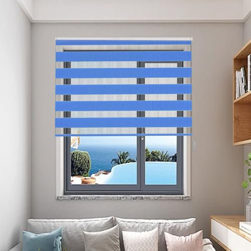 Verdunkelungsrollo Doppelrollo 30x120cm Sonnenschutz & Easyfix Deckenrollo Wandbefestigung Blau Ideal für Fenster und Tür