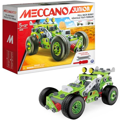 BANDAI - Meccano Junior Mein Auto mit Rückzugsmotor - Konstruktionsset 138 Teile, Rückzugsmotor, Werkzeuge, Anleitung - Aktivitäts-Kit Auto-Zusammenbau - Spielzeug ab 8 Jahren - APM19102