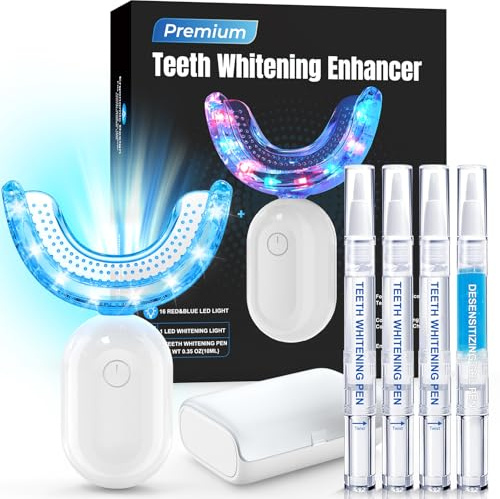 Kit de Blanchiment des Dents-Blanchiment Dentaire Blanche: 3 Gels Blanchisseurs + 1 Gel Apaisant avec Lampe Blanche Dents LED, Soins pour Dents Sensibles, Blanchisseur de Dents Sûr et Indolore