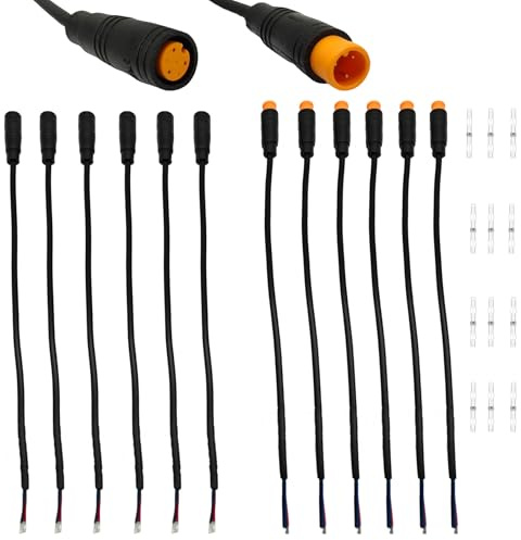 6 paia di cavi di prolunga impermeabili a 3 pin per bici elettriche, con spina e femmina, per luci elettriche, acceleratori, freni elettrici e progetti fai da te