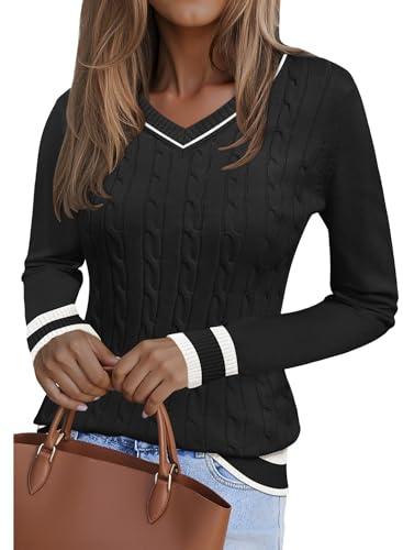 Kistore Jumpers for Women UK Long Sleeve Tops V Neck Pullover Sweater 2026 | Lightweight Jumper,Cable Knit,Cosy Jumpers for Winter Fall