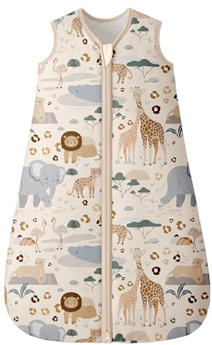 Unnivoll Baby Sleeping Bag 2.5 Tog 6-12 Months 100% Cotton Winter Sleeping Bag Baby 2-Way Zipper Quilted Sleep Sack for Newbron Infant Warm Soft Apricot Zebra